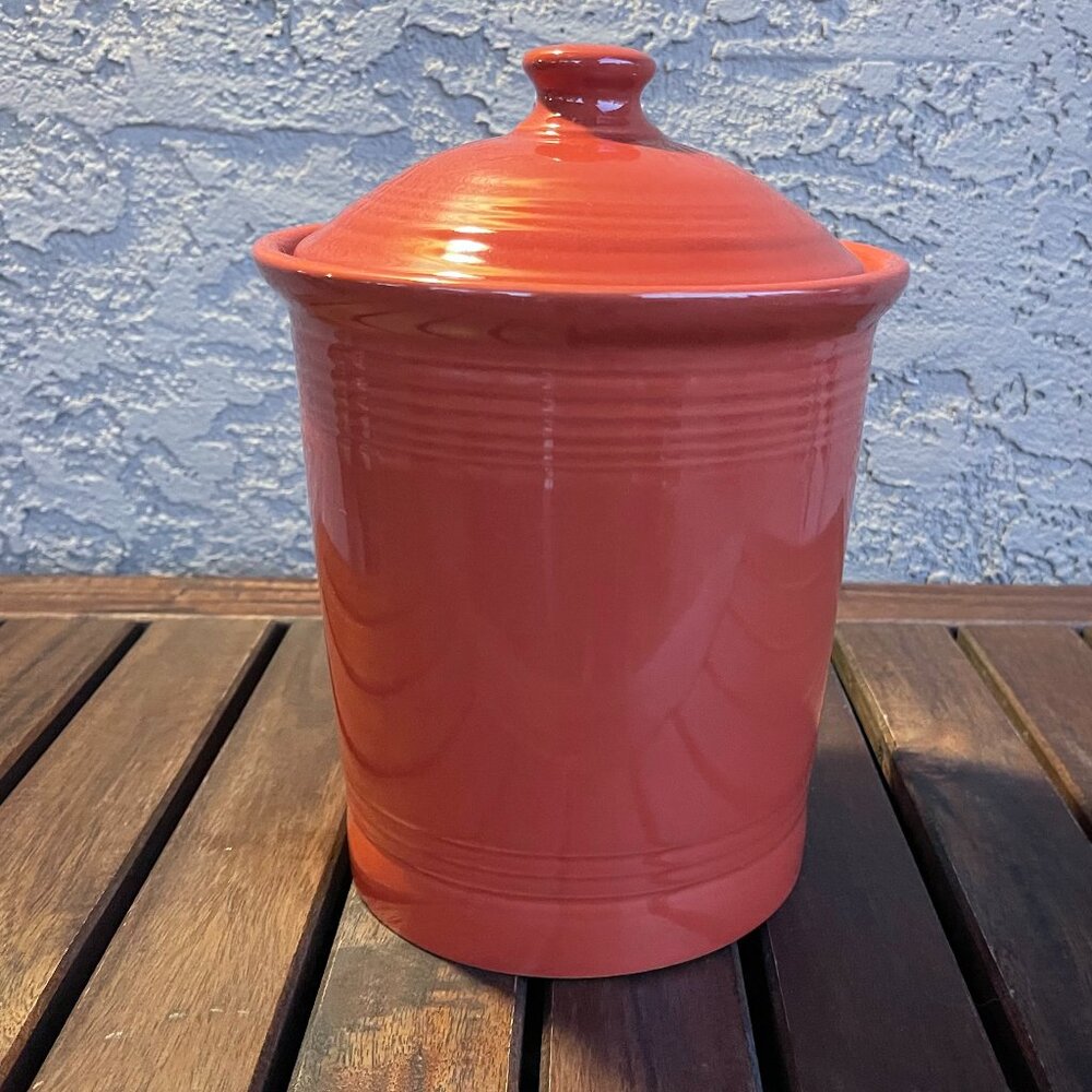 Vintage Large Homer Laughlin Fiesta Persimmon Canister & Lid - Retired